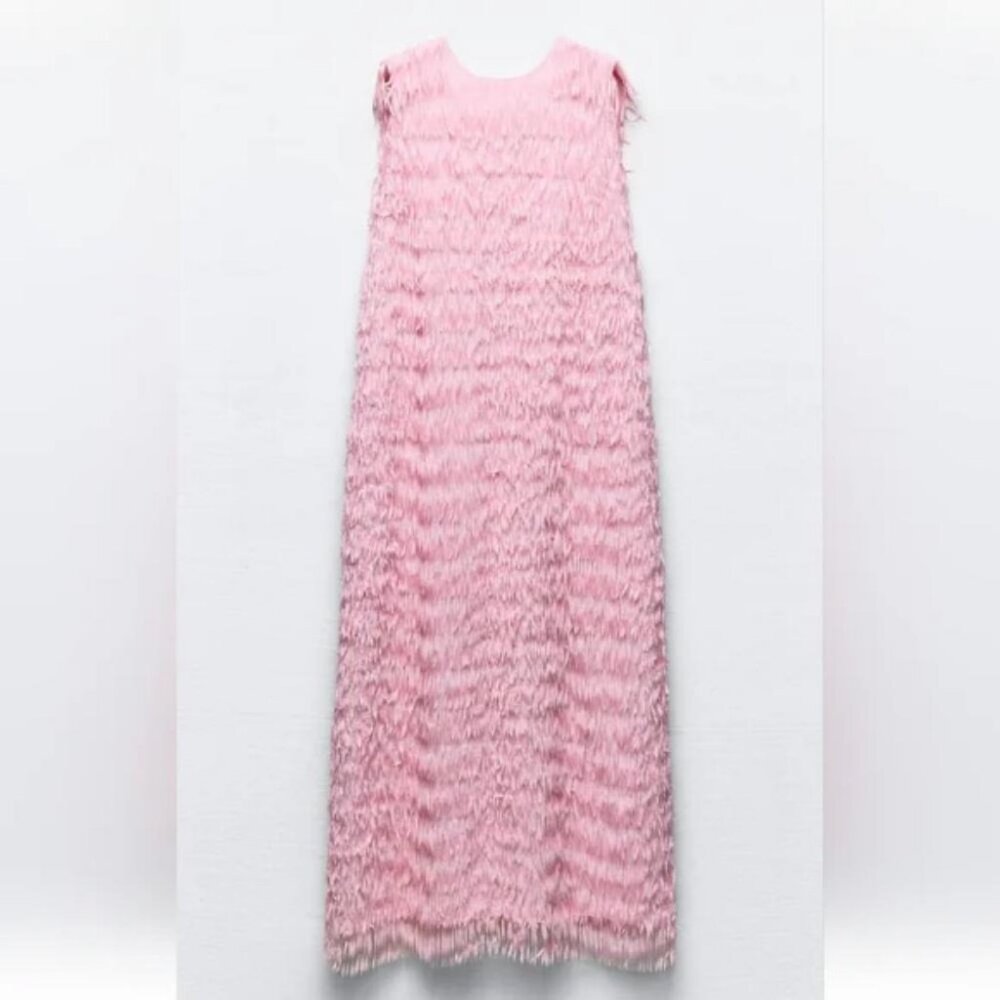 ZARA FRINGED MIDI DRESS - Picture 6 of 10